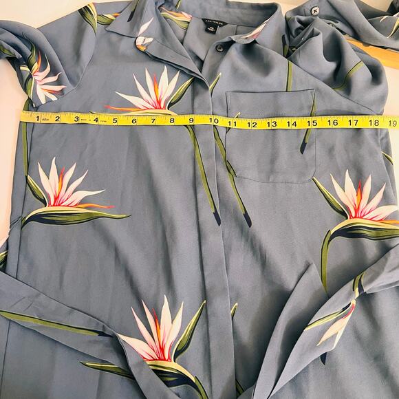 Ann Taylor Floral Button Up Long Sleeve Belted Shirt Dress Size XS Gray Multi - Picture 5 of 7